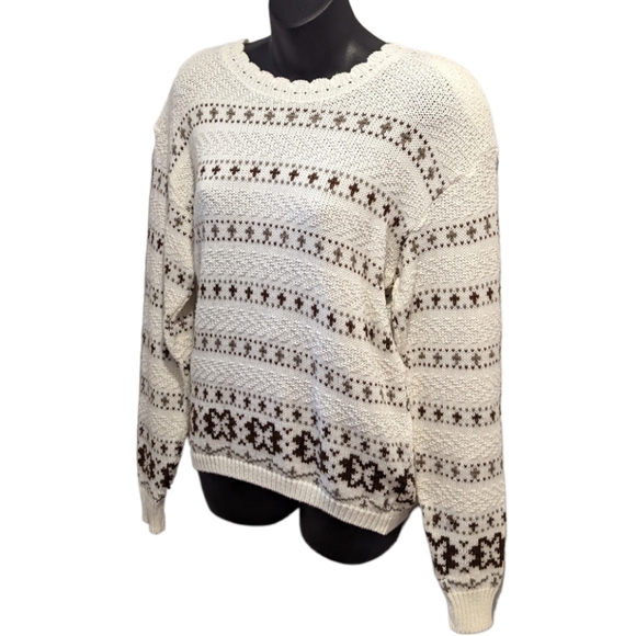 𝅺vintage cream striped sweater large grandma style cottagecore - Picture 5 of 10